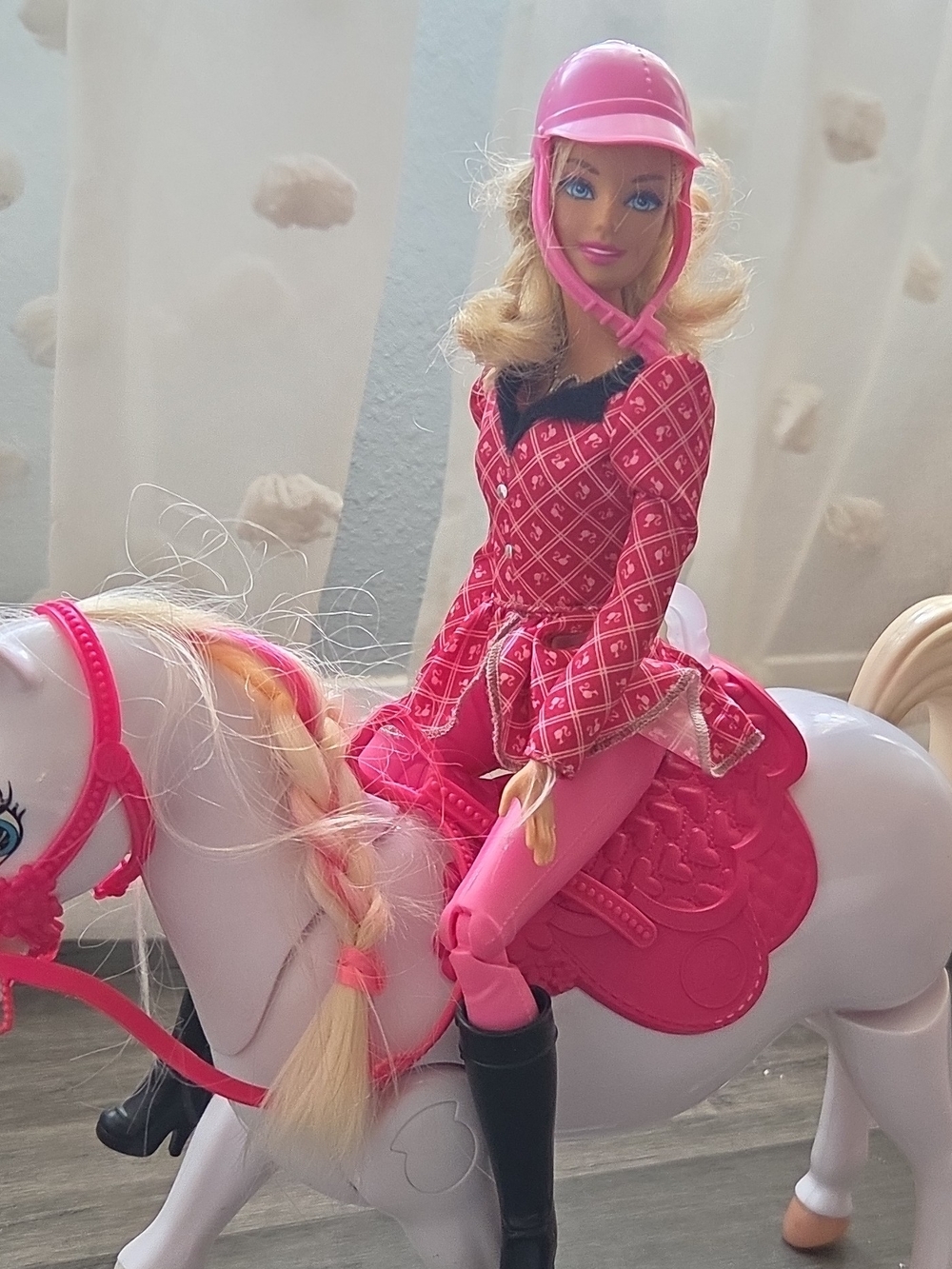 Mattel Barbie Equestrian Riding Doll- A Pony Tale- Train & Ride; w/White Horse